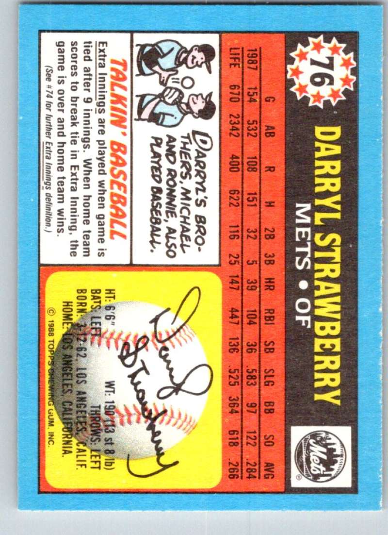 1988 Topps UK Minis #76 Darryl Strawberry Mets MLB Baseball