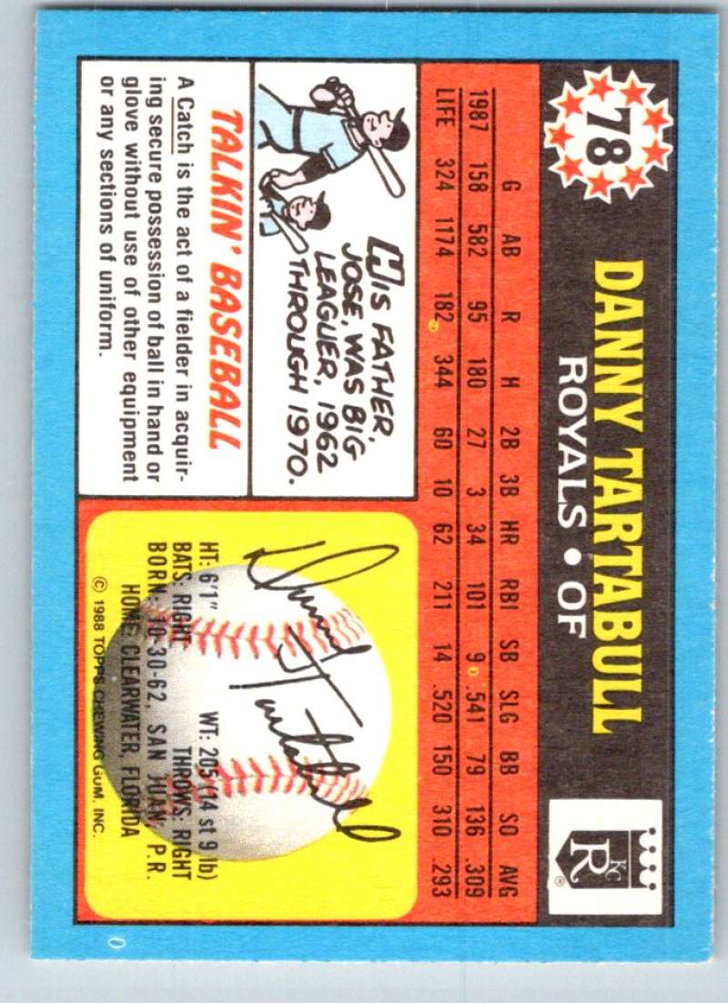 1988 Topps UK Minis #78 Danny Tartabull Royals MLB Baseball Image 2