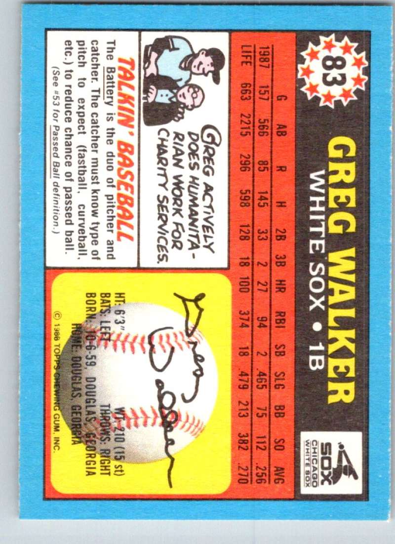 1988 Topps UK Minis #83 Greg Walker White Sox MLB Baseball Image 2