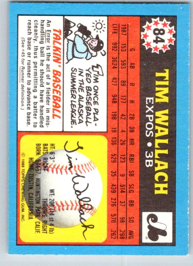 1988 Topps UK Minis #84 Tim Wallach Expos MLB Baseball