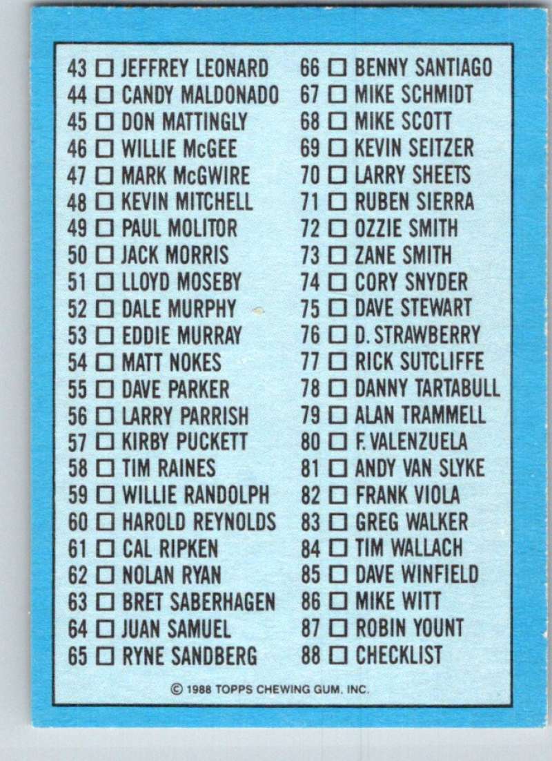 1988 Topps UK Minis #88 Checklist MLB Baseball