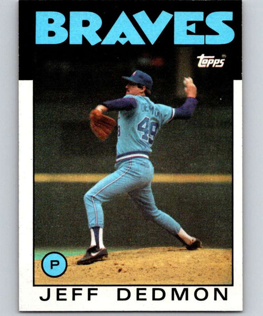 1986 Topps #129 Jeff Dedmon Braves MLB Baseball Image 1