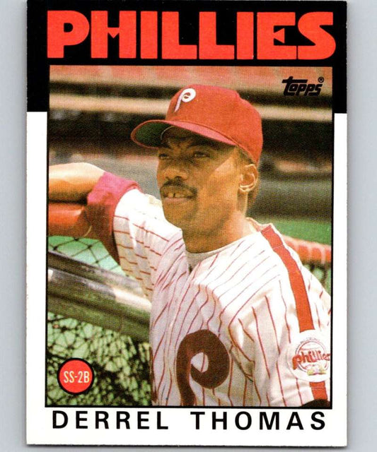 1986 Topps #158 Derrel Thomas Phillies MLB Baseball Image 1