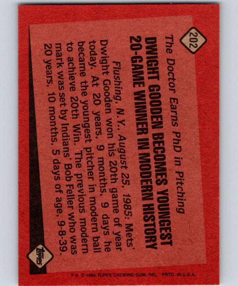 1986 Topps #202 Dwight Gooden Mets RB MLB Baseball