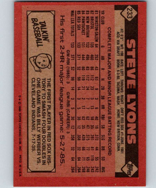 1986 Topps #233 Steve Lyons Red Sox MLB Baseball
