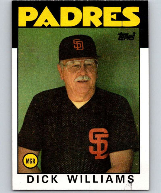 1986 Topps #681 Dick Williams Padres MG MLB Baseball Image 1
