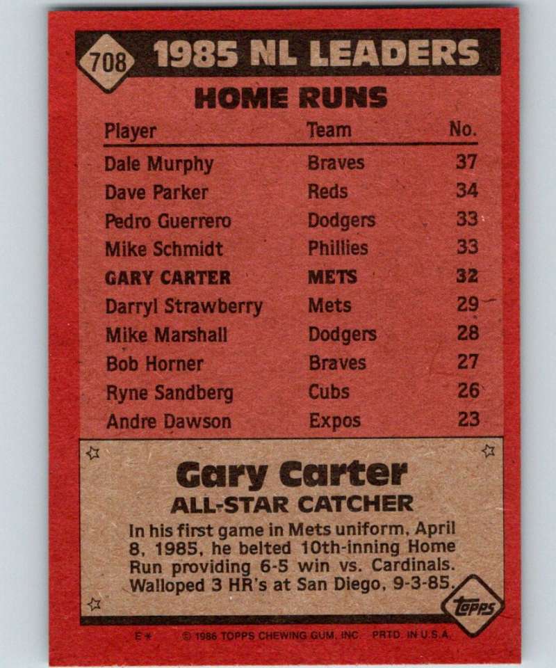 1986 Topps #708 Gary Carter Mets AS MLB Baseball