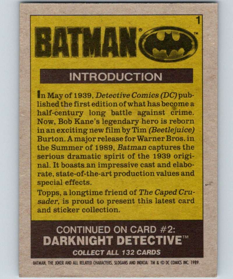 1989 Topps Batman #1 Cover Card Image 2