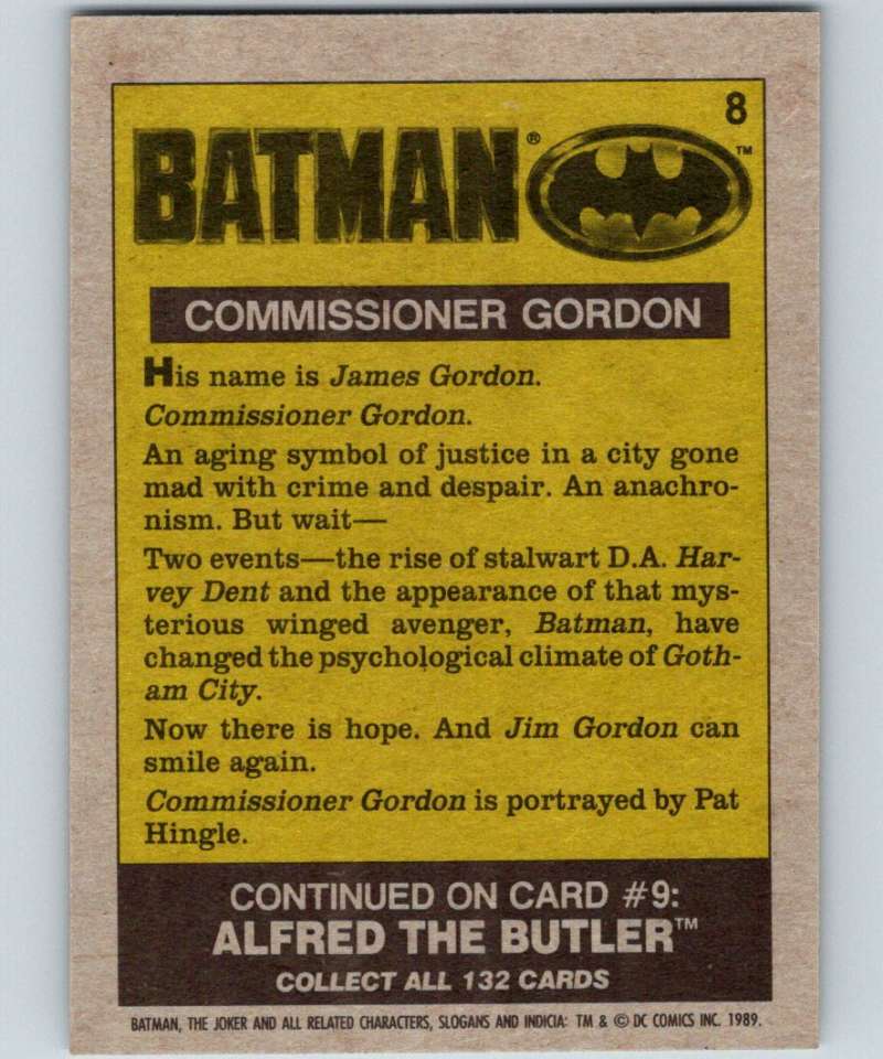 1989 Topps Batman #8 Commissioner Gordon Image 2