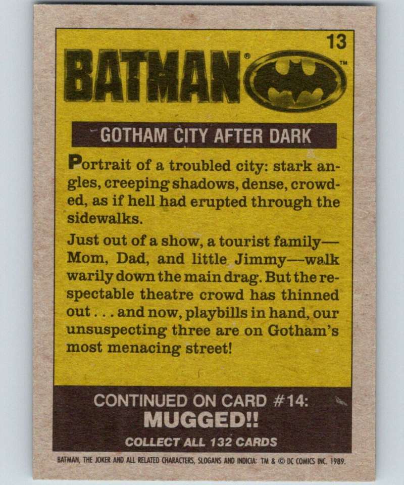 1989 Topps Batman #13 Gotham City after dark