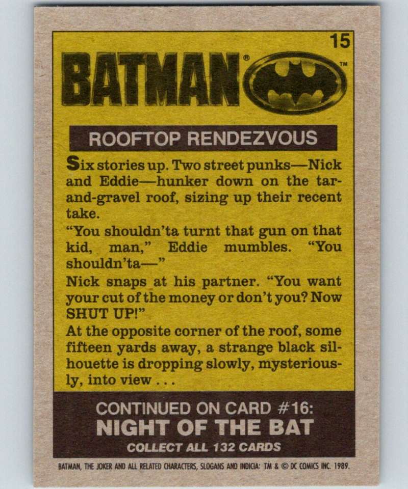 1989 Topps Batman #15 Rooftop Rendezvous Image 2