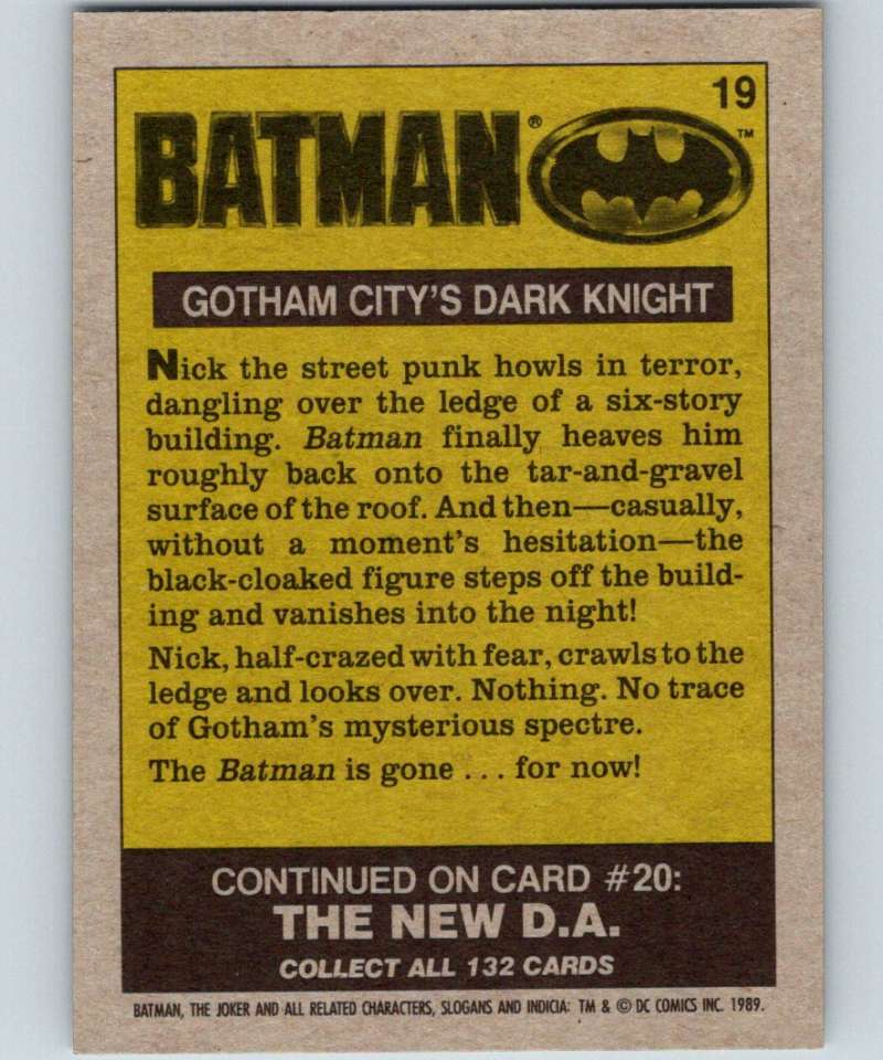 1989 Topps Batman #19 Gotham City's Dark Knight