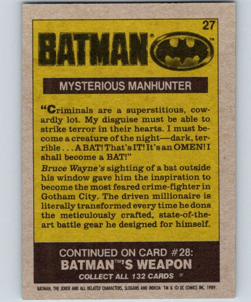 1989 Topps Batman #27 Mysterious Manhunter Image 2