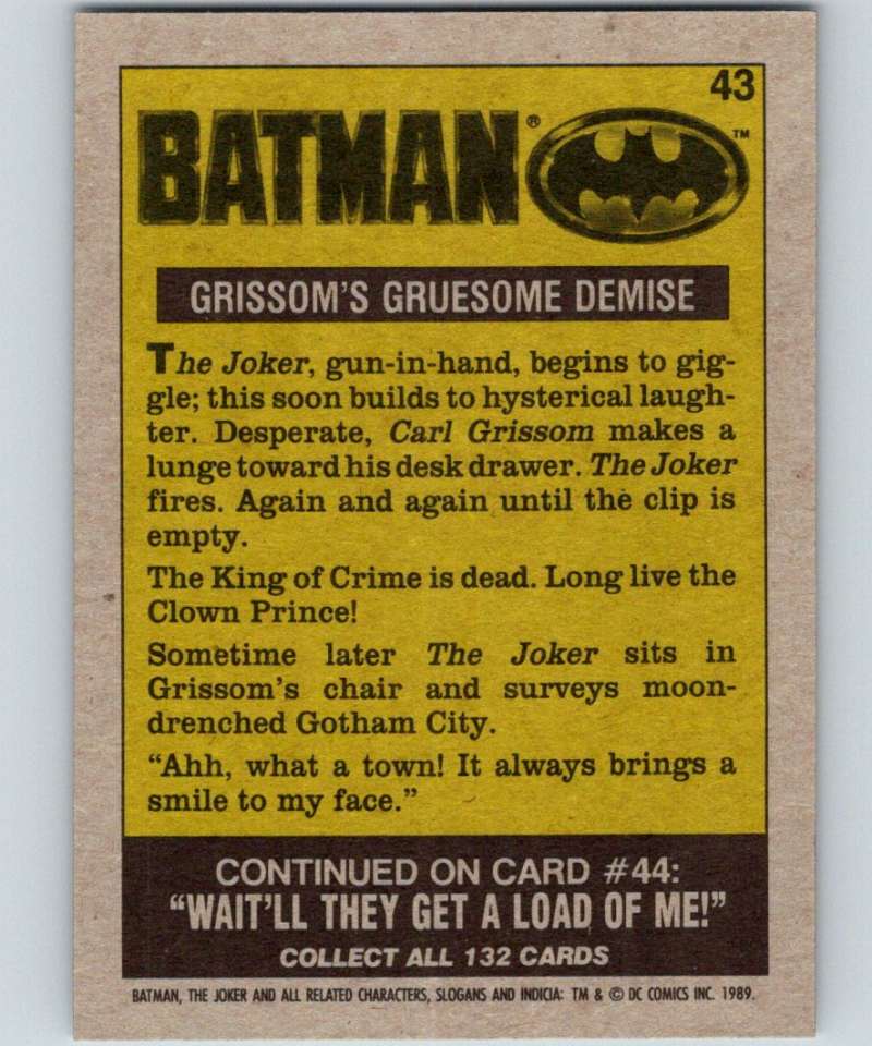 1989 Topps Batman #43 Grissom's Gruesome Demise Image 2