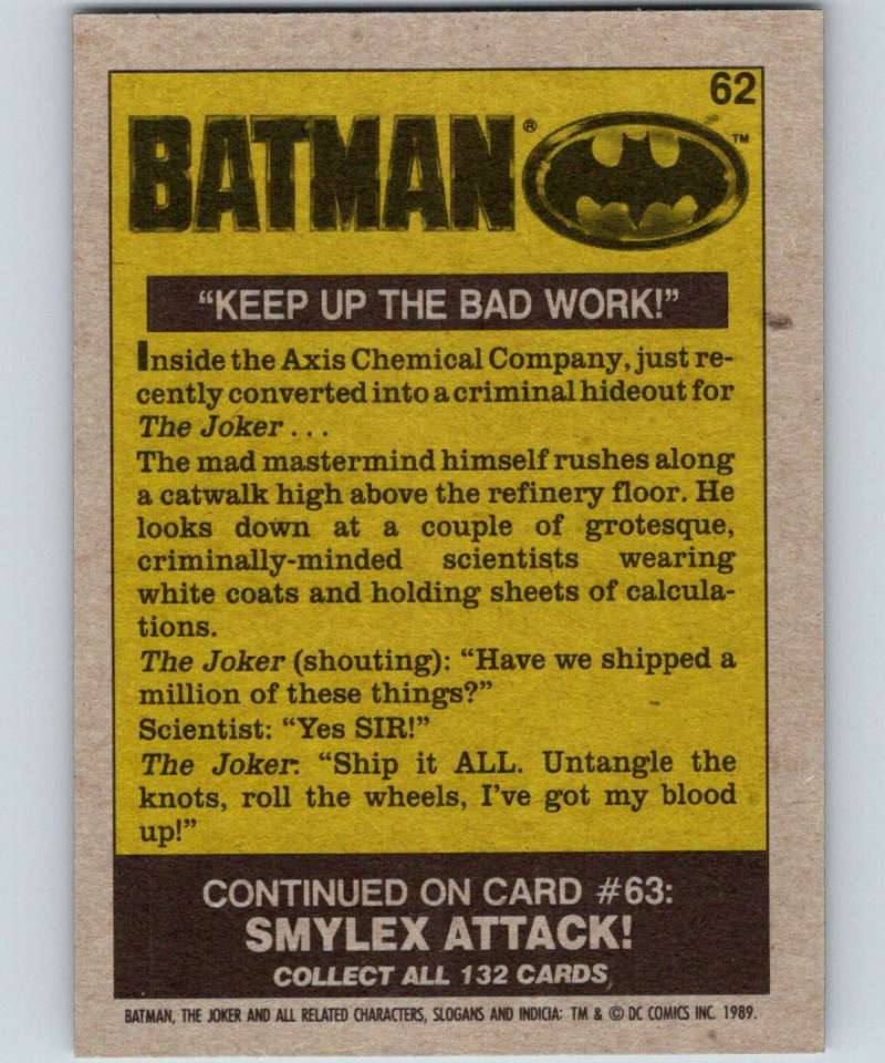 1989 Topps Batman #62 Keep up the Bad work! Image 2