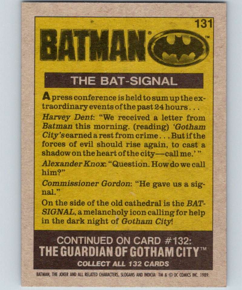 1989 Topps Batman #131 The Bat-Signal Image 2