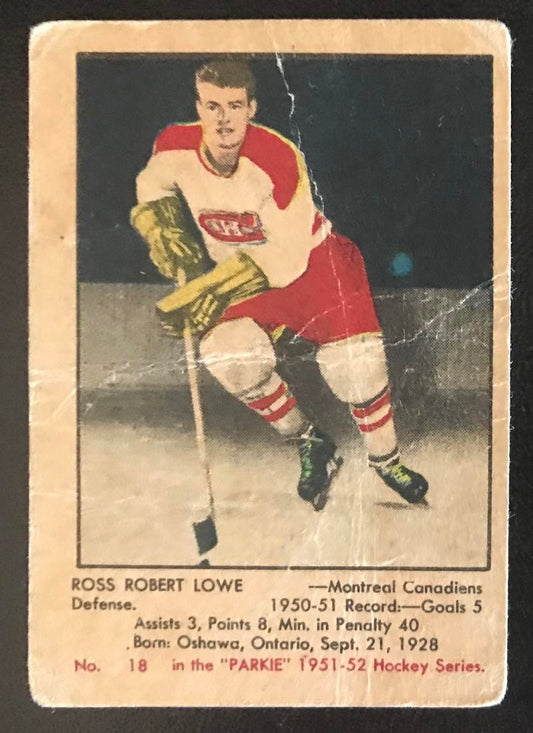 1951-52 Parkhurst #18 Ross Lowe RC Rookie Canadiens Vintage Hockey