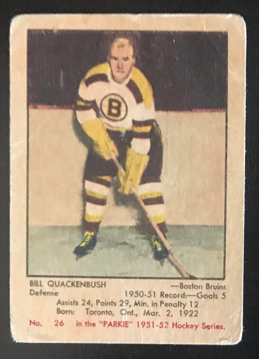1951-52 Parkhurst #26 Bill Quackenbush RC Rookie Bruins Hockey Vintage