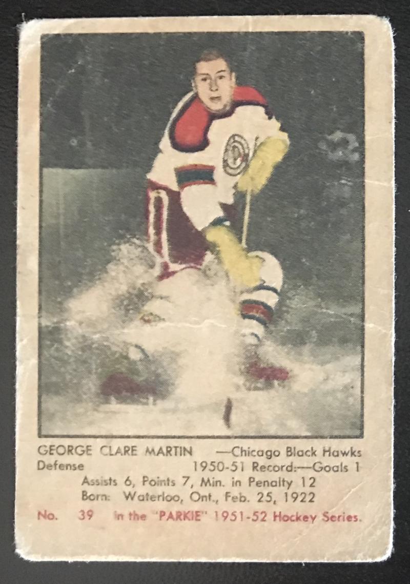 1951-52 Parkhurst #39 Clare Martin RC Rookie Blackhawks Vintage Hockey