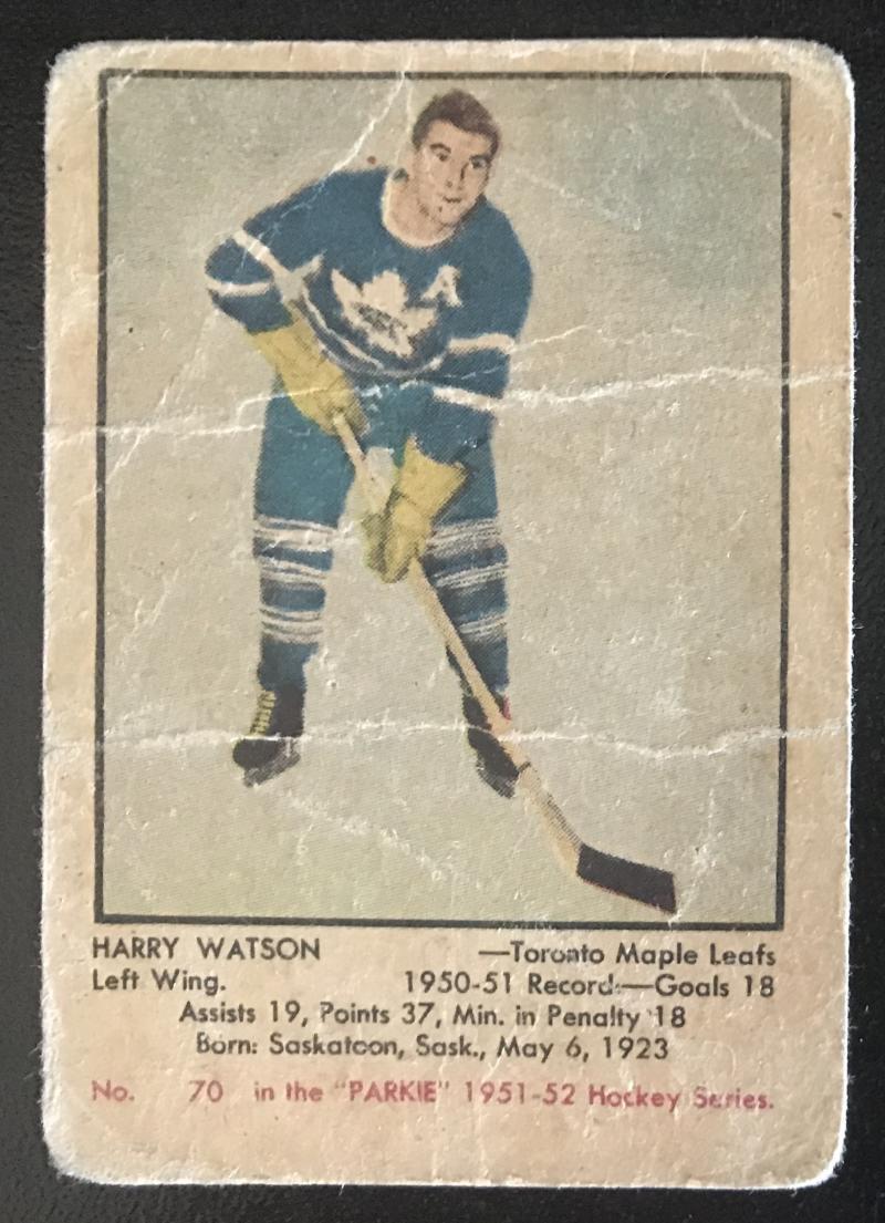 1951-52 Parkhurst #70 Harry Watson RC Rookie Maple Leafs Vintage Hockey