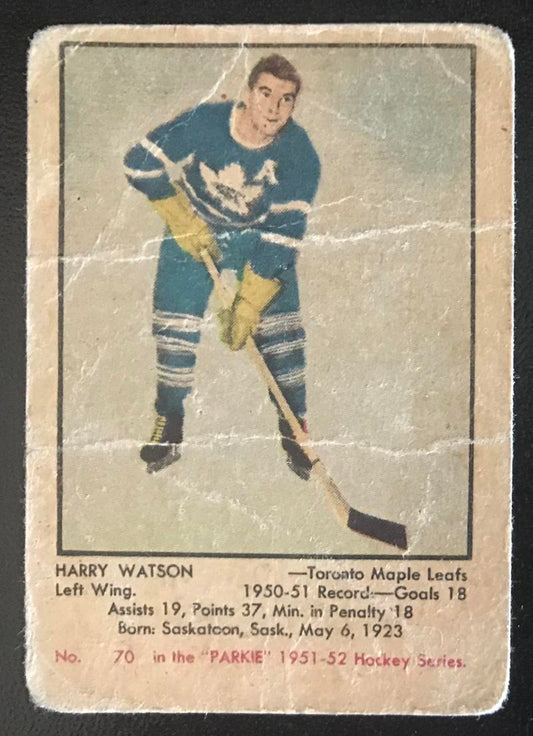 1951-52 Parkhurst #70 Harry Watson RC Rookie Maple Leafs Vintage Hockey