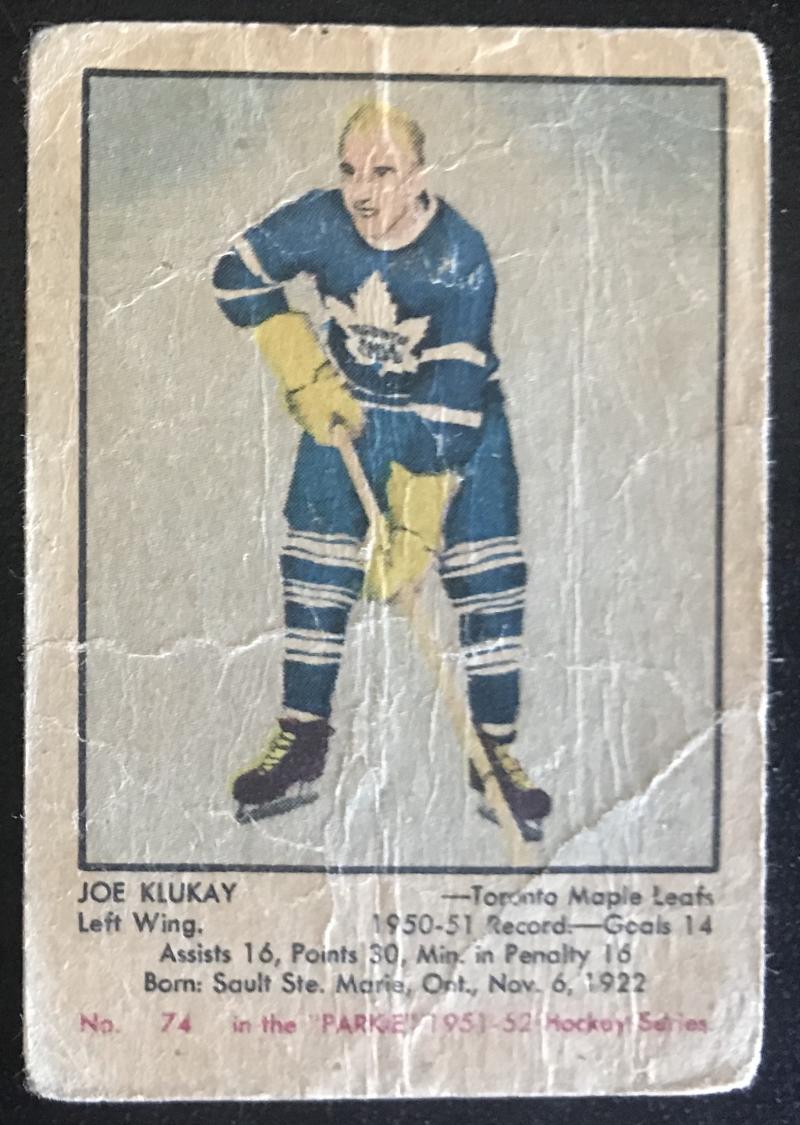 1951-52 Parkhurst #74 Joe Klukay RC Rookie Maple Leafs Vintage Hockey