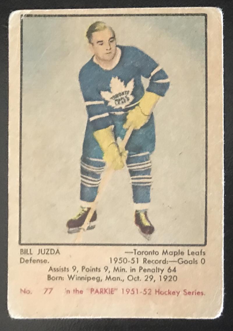 1951-52 Parkhurst #77 Bill Juzda RC Rookie Maple Leafs Vintage Hockey