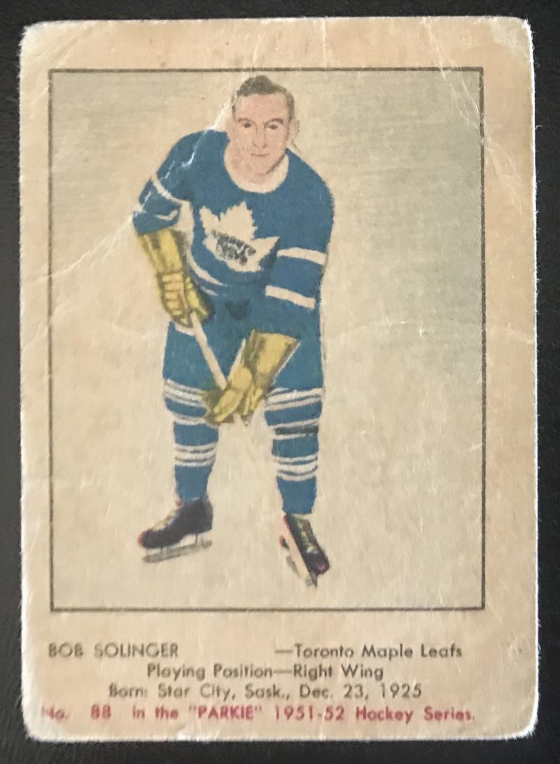 1951-52 Parkhurst #88 Bob Solinger RC Rookie Maple Leafs Vintage Hockey