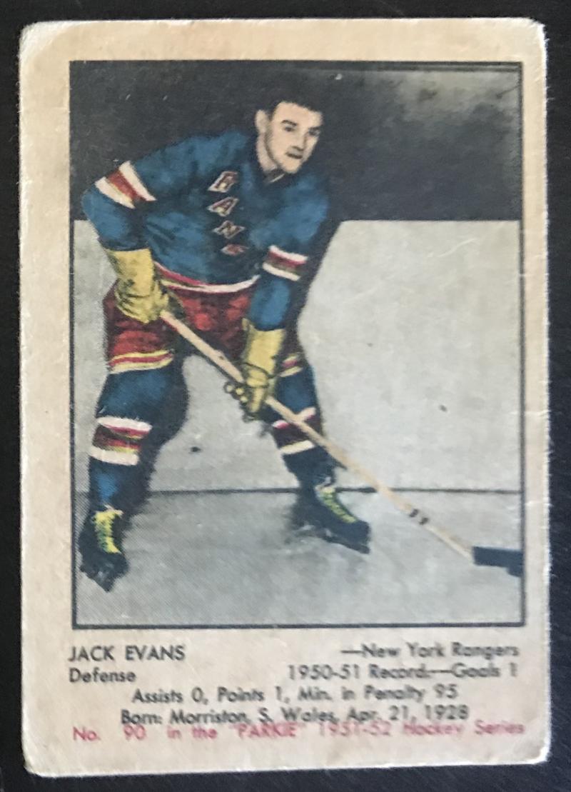 1951-52 Parkhurst #90 Jack Evans RC Rookie Rangers Vintage Hockey