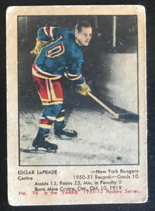 1951-52 Parkhurst #96 Edgar Laprade RC Rookie Rangers Vintage Hockey