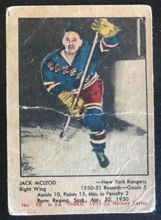 1951-52 Parkhurst #98 Jack McLeod RC Rookie Rangers Vintage Hockey