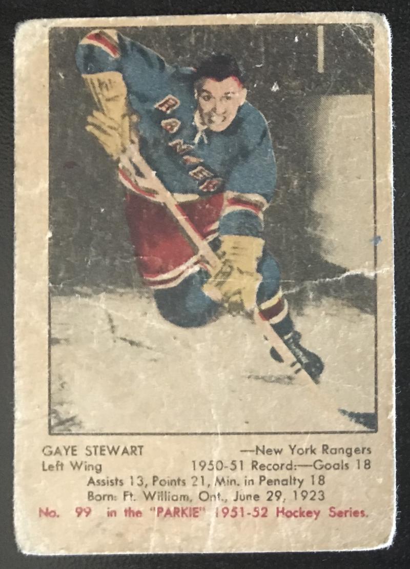 1951-52 Parkhurst #99 Gaye Stewart RC Rookie Rangers Vintage Hockey