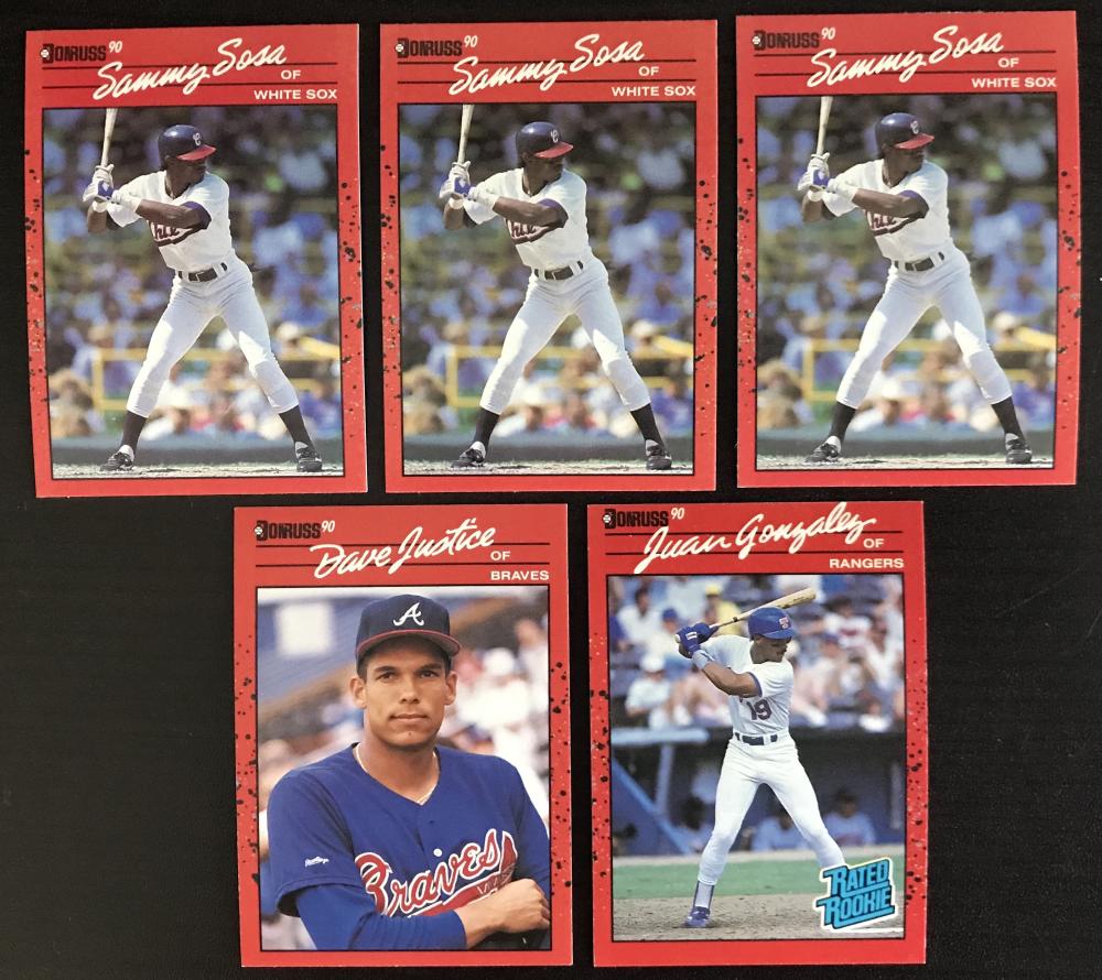 1990 Donruss MLB Baseball RC Rookie Lot of 5 Cards - Sosa Justice Gonzalez Image 1