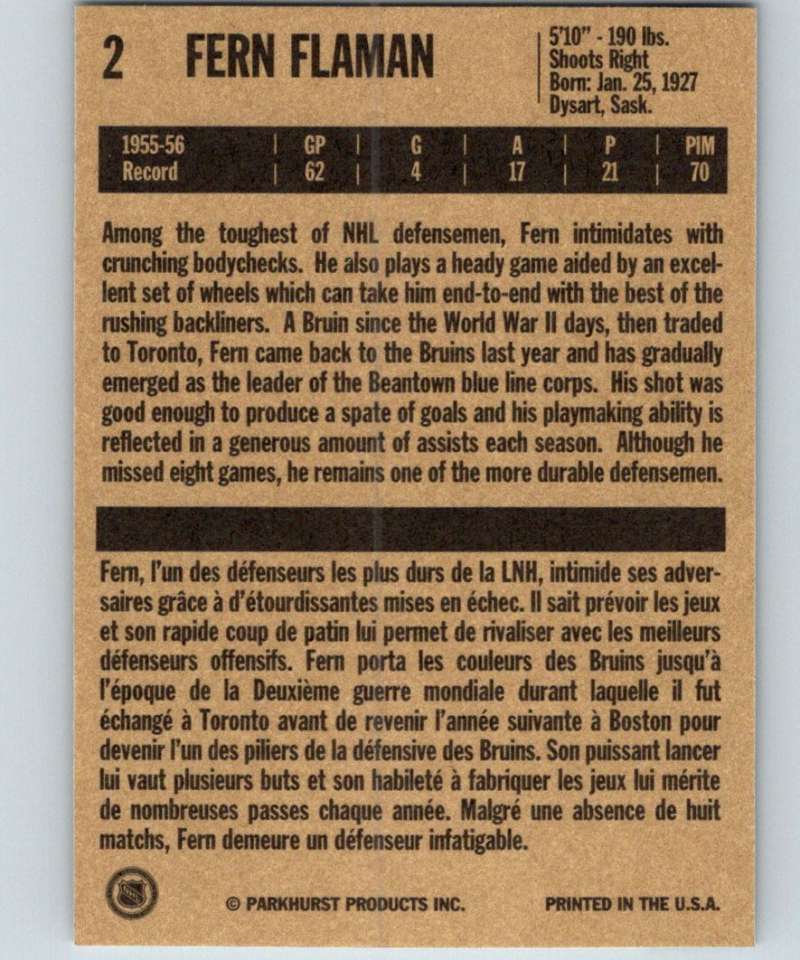 1994-95 Parkhurst Missing Link #2 Fern Flaman Bruins NHL Hockey