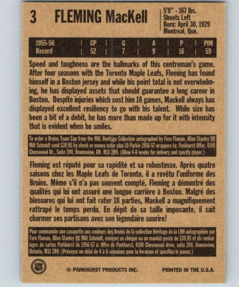 1994-95 Parkhurst Missing Link #3 Fleming MacKell Bruins NHL Hockey