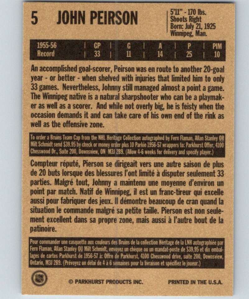 1994-95 Parkhurst Missing Link #5 John Peirson Bruins NHL Hockey