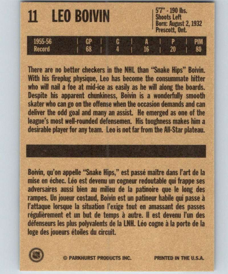 1994-95 Parkhurst Missing Link #11 Leo Boivin Bruins NHL Hockey