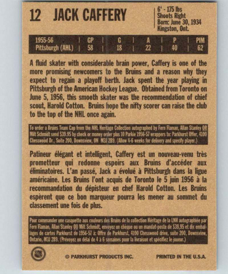 1994-95 Parkhurst Missing Link #12 Jack Caffery Bruins NHL Hockey