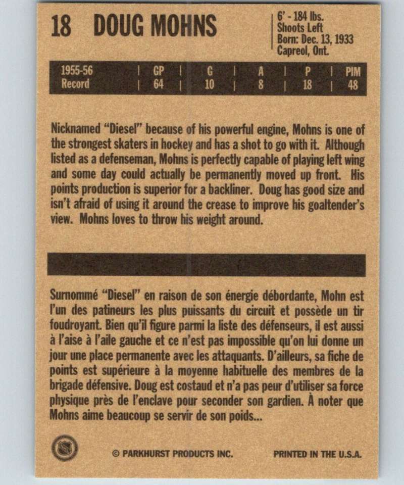 1994-95 Parkhurst Missing Link #18 Doug Mohns Bruins NHL Hockey