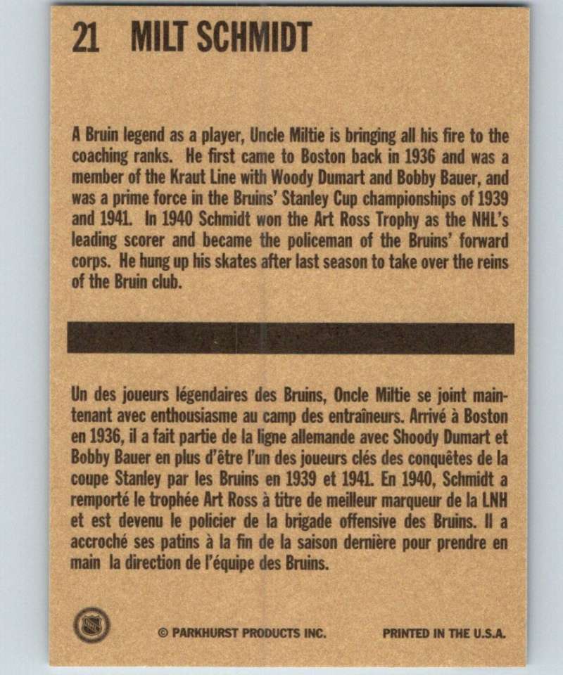 1994-95 Parkhurst Missing Link #21 Milt Schmidt Bruins CO NHL Hockey