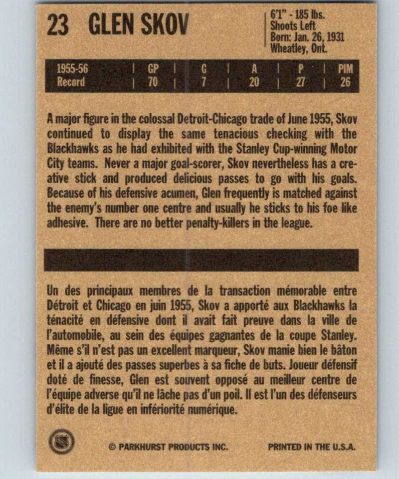 1994-95 Parkhurst Missing Link #23 Glen Skov Blackhawks NHL Hockey Image 2