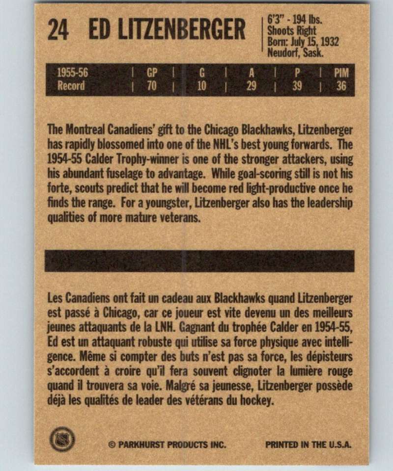 1994-95 Parkhurst Missing Link #24 Ed Litzenberger Blackhawks NHL Hockey