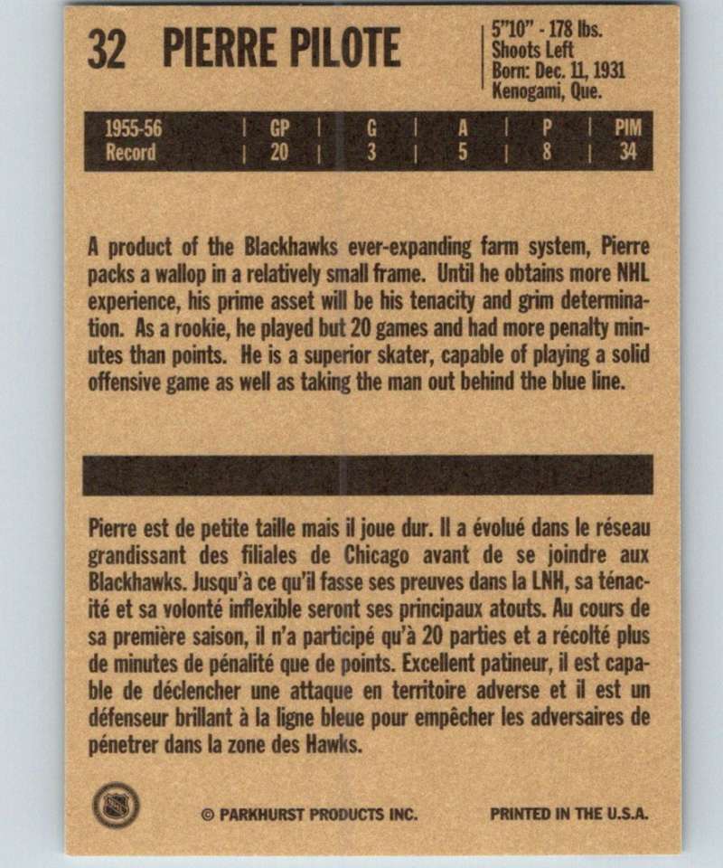 1994-95 Parkhurst Missing Link #32 Pierre Pilote Blackhawks NHL Hockey