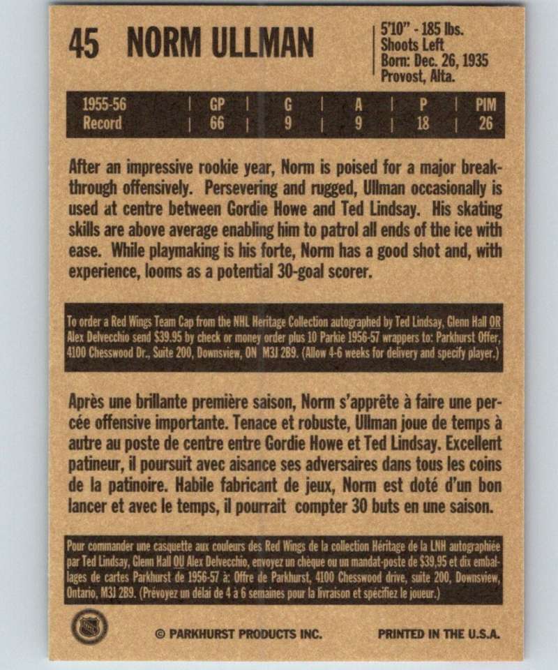 1994-95 Parkhurst Missing Link #45 Norm Ullman Red Wings NHL Hockey