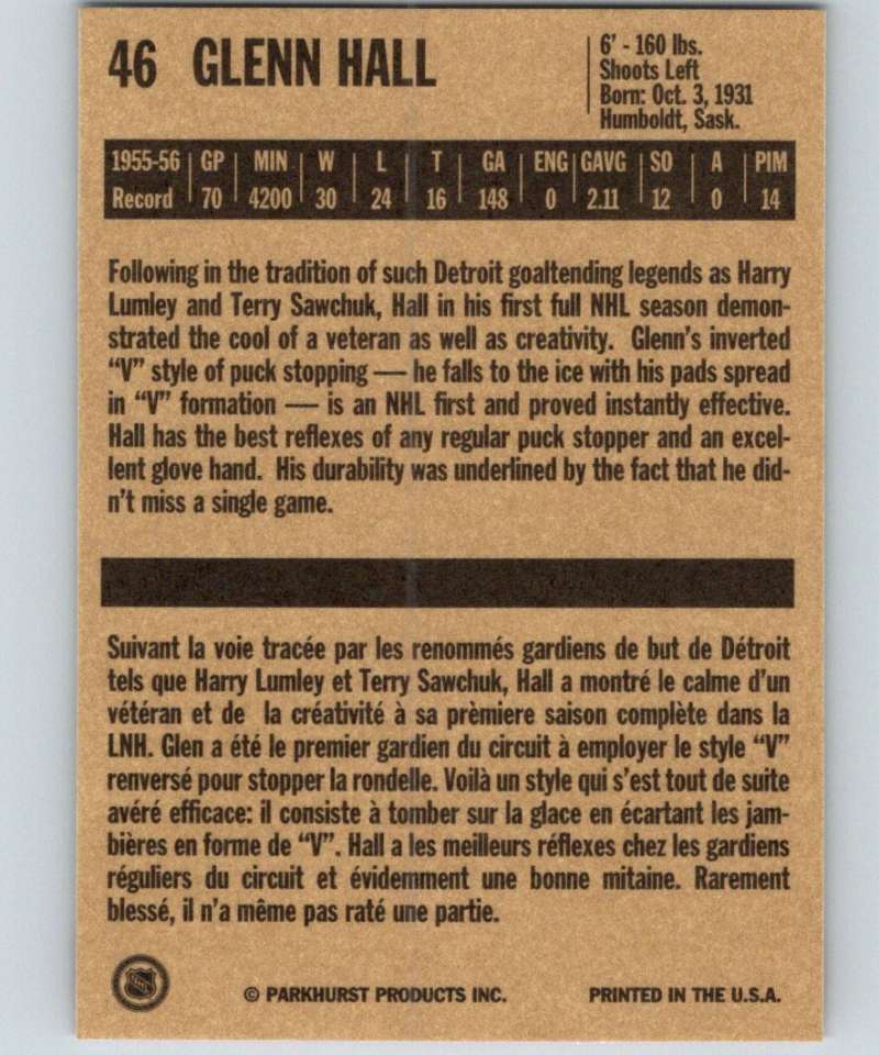 1994-95 Parkhurst Missing Link #46 Glenn Hall Red Wings NHL Hockey