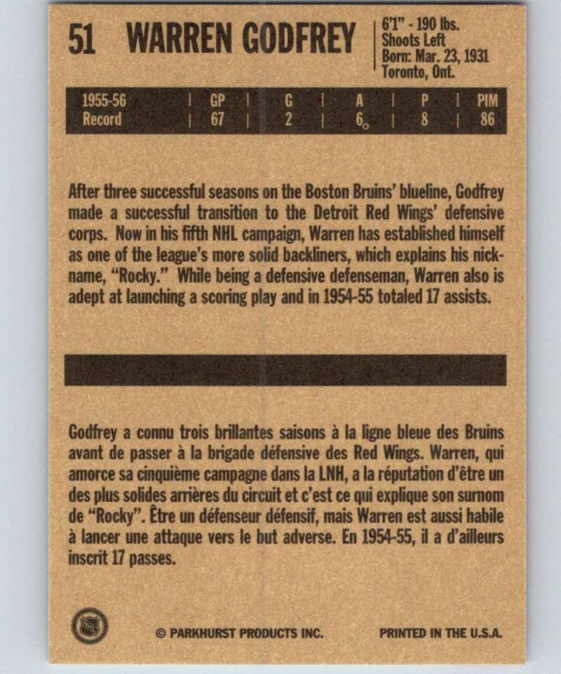 1994-95 Parkhurst Missing Link #51 Warren Godfrey Red Wings NHL Hockey