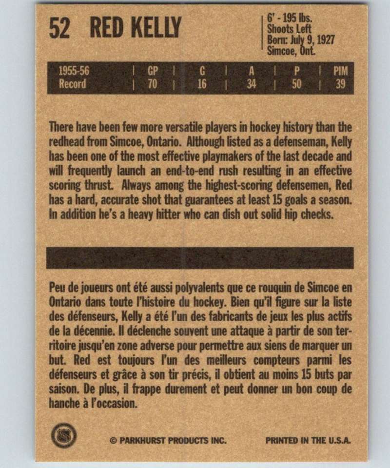 1994-95 Parkhurst Missing Link #52 Red Kelly Red Wings NHL Hockey