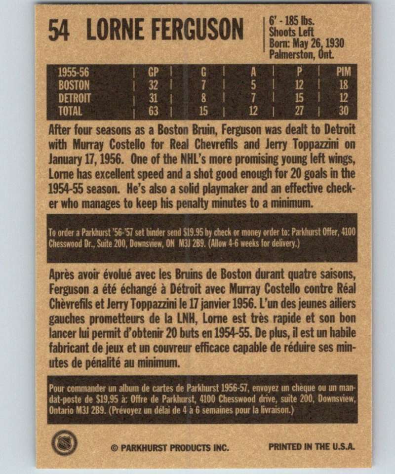 1994-95 Parkhurst Missing Link #54 Lorne Ferguson Red Wings NHL Hockey