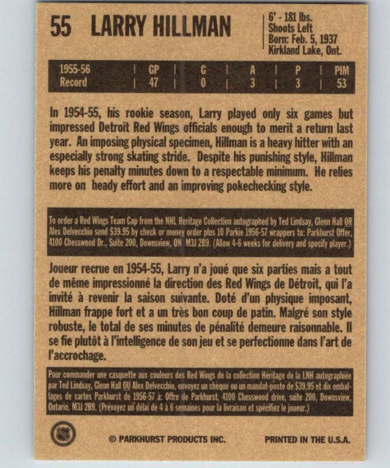 1994-95 Parkhurst Missing Link #55 Larry Hillman Red Wings NHL Hockey