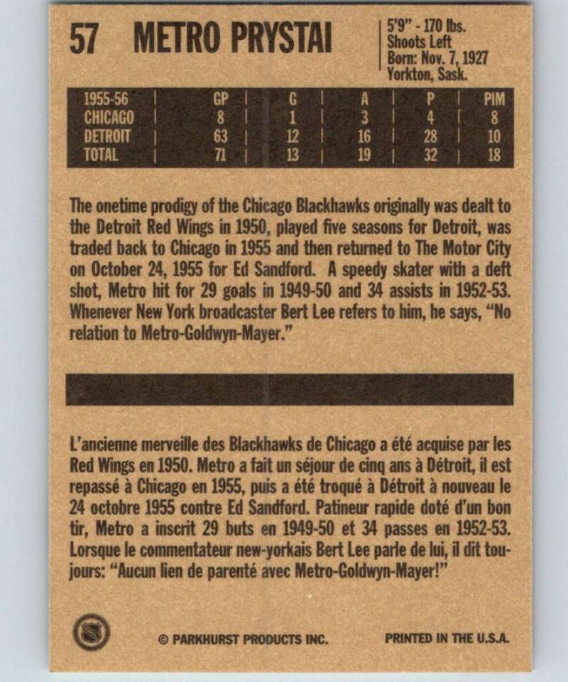 1994-95 Parkhurst Missing Link #57 Metro Prystai Red Wings NHL Hockey